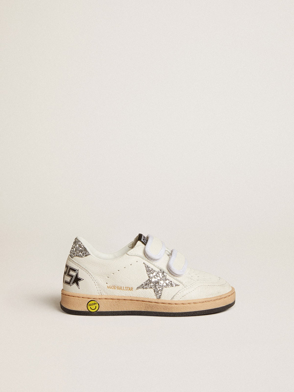 Golden Goose Ball Star Junior in nappa with silver glitter star and heel tab