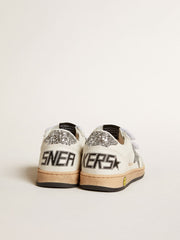 Golden Goose Ball Star Junior in nappa with silver glitter star and heel tab