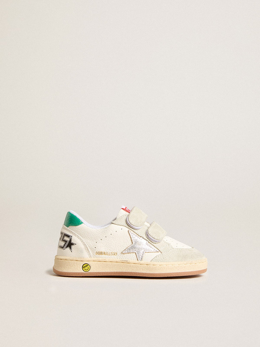 Golden Goose Junior Ball Star with silver star and green suede heel tab