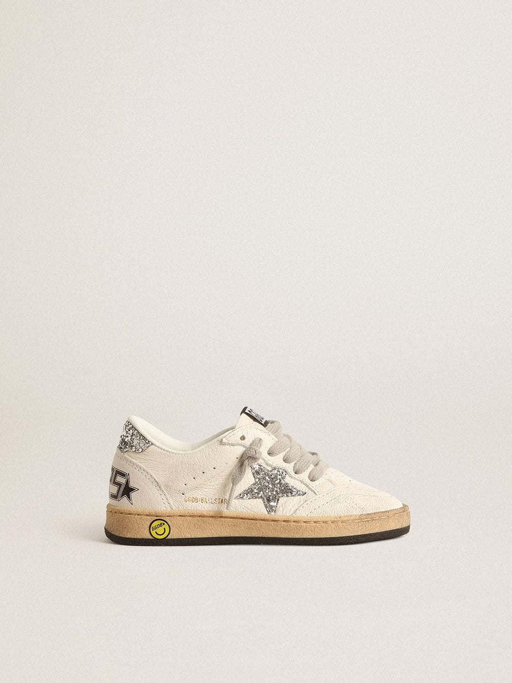 Golden Goose Ball Star Junior in nappa with silver glitter star and heel tab