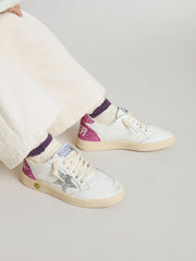 Golden Goose Junior Ball Star with silver glitter star and pink glitter heel tab