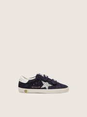 Golden Goose Junior Old School in blue suede with silver glitter star and white leather heel tab