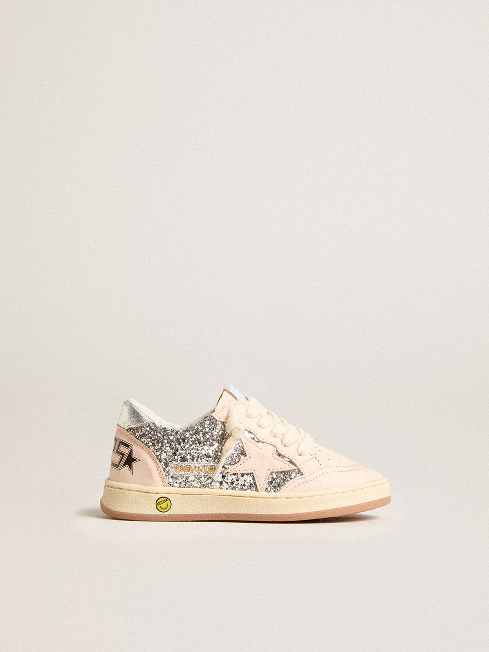 Golden Goose Junior Ball Star in glitter with silver metallic leather heel tab