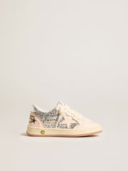 Golden Goose Junior Ball Star in glitter with silver metallic leather heel tab