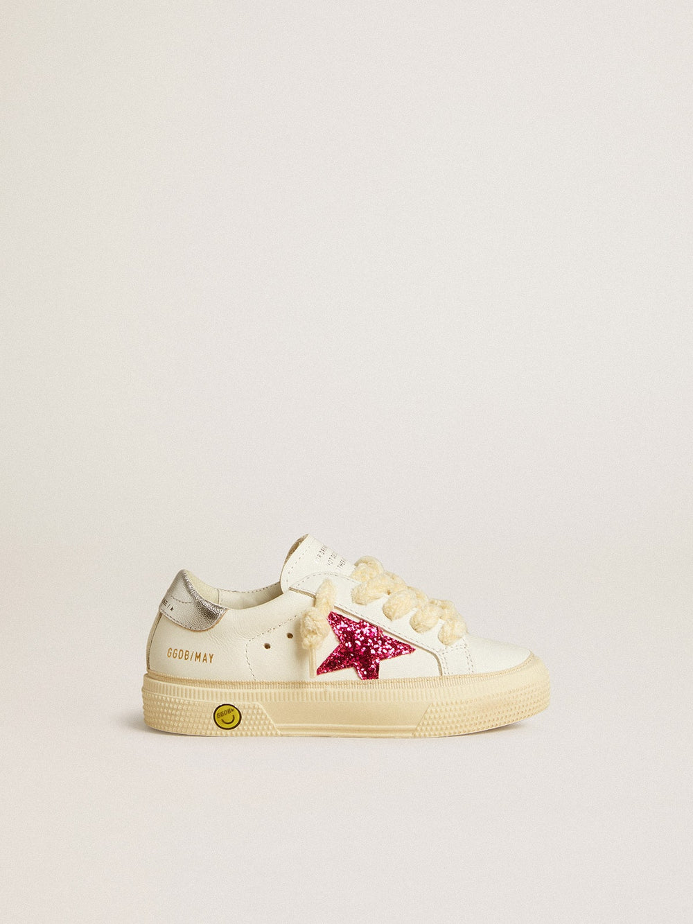 Golden Goose May Junior with fuchsia glitter star and metallic leather heel tab