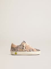 Golden Goose Junior Super-Star in glitter with suede star and heel tab