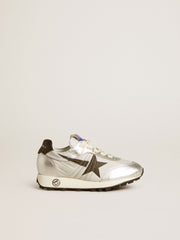 Golden Goose Marathon Young in silver nylon with black star and leather heel tab