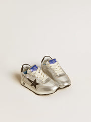 Golden Goose Marathon Young in silver nylon with black star and leather heel tab