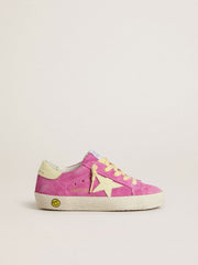Golden Goose Junior Super-Star in pink suede with light yellow star and heel tab