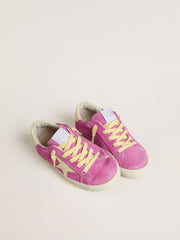 Golden Goose Junior Super-Star in pink suede with light yellow star and heel tab