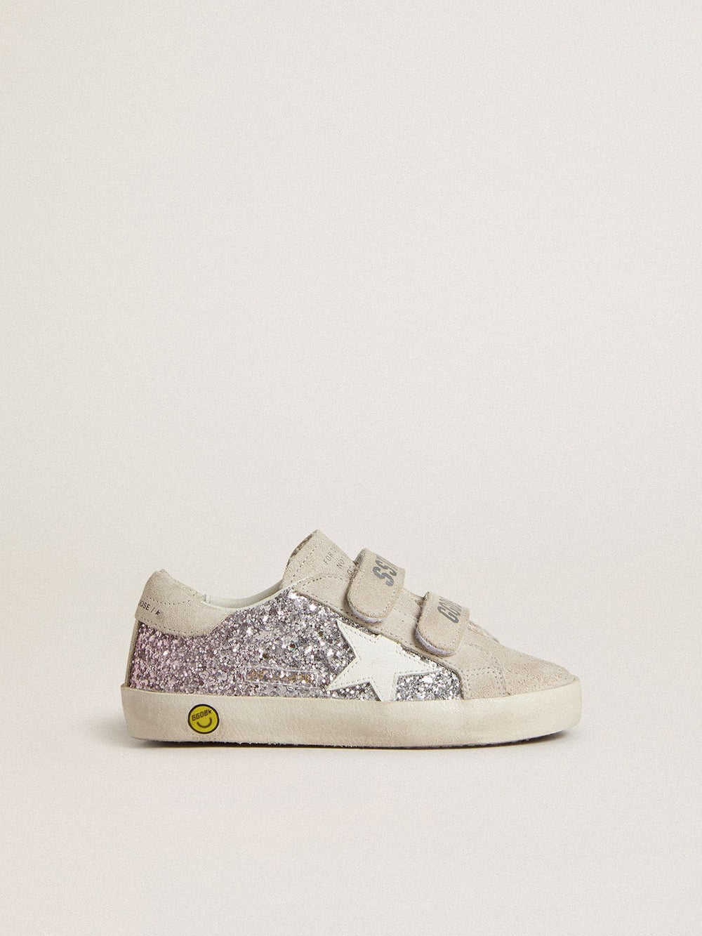 Golden Goose Young Old School in silver and pink glitter with white leather star
