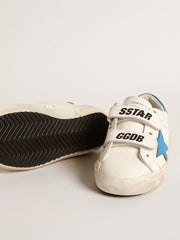 Golden Goose Young Old School in leather with light blue star and heel tab