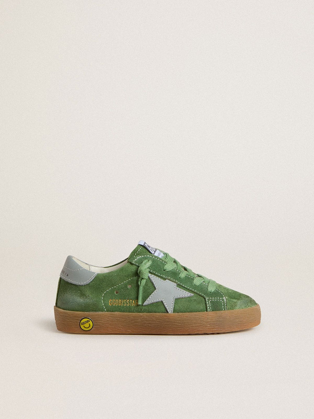 Golden Goose Young Super-Star in green suede with baby blue star and heel tab