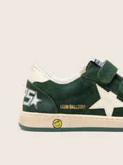 Golden Goose Young Ball Star in forest-green suede with cream leather star and heel tab