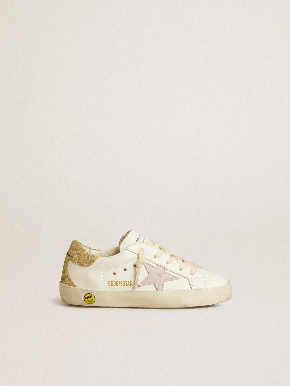 Golden Goose Super-Star Young with lilac leather star and glitter heel tab