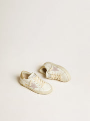 Golden Goose Super-Star Young with lilac leather star and glitter heel tab
