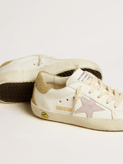 Golden Goose Super-Star Young with lilac leather star and glitter heel tab