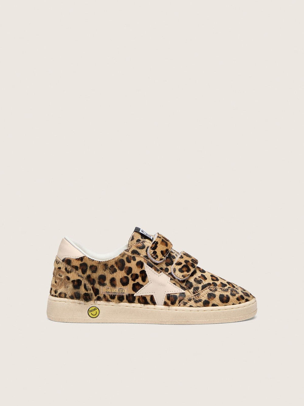 Golden Goose Young Ball Star in leopard-print pony skin with pink leather star and heel tab
