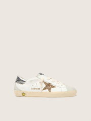 Golden Goose Young Super-Star with gold glitter star and silver metallic leather heel tab