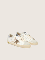 Golden Goose Young Super-Star with gold glitter star and silver metallic leather heel tab