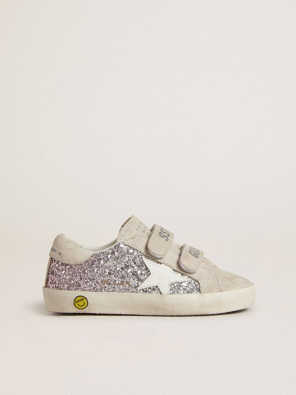 Golden Goose Teen Old School in silver and pink glitter with white leather star