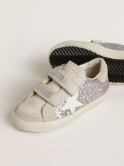 Golden Goose Teen Old School in silver and pink glitter with white leather star