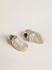Golden Goose Young Super-Star in sand-colored laminated-effect suede with white leather star