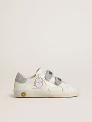Golden Goose Teen Old School in white leather with silver Swarovski crystal heel tab and straps