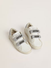 Golden Goose Teen Old School in white leather with silver Swarovski crystal heel tab and straps