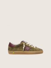 Golden Goose Young Super-Star in military-green suede with burgundy leather star and heel tab