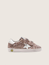 Golden Goose Young Old School in peach-colored glitter with white leather inserts