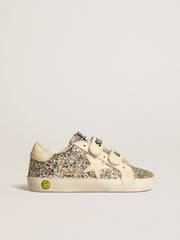 Golden Goose Old School Young in platinum glitter with leather star and heel tab
