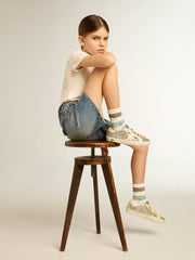 Golden Goose Old School Young in platinum glitter with leather star and heel tab