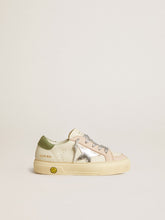 Golden Goose May Teen in nappa with silver star and olive green heel tab