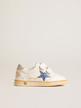 Golden Goose Young Ball Star with blue glitter star and beige suede heel tab