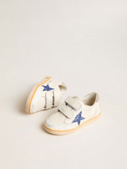 Golden Goose Young Ball Star with blue glitter star and beige suede heel tab
