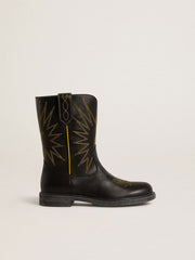 Golden Goose Wish Junior boots in black leather with yellow star embroidery