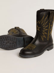 Golden Goose Wish Junior boots in black leather with yellow star embroidery