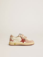 Golden Goose Ball Star Teen in nappa and suede with red star and red embroidered heart