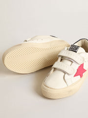 Golden Goose May Teen with fuchsia leather star and blue glitter heel tab