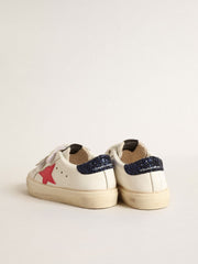 Golden Goose May Teen with fuchsia leather star and blue glitter heel tab