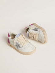 Golden Goose Young Ball Star with silver glitter star and pink glitter heel tab