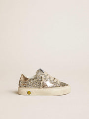 Golden Goose May Teen in platinum glitter with gold leather star and heel tab