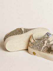 Golden Goose May Teen in platinum glitter with gold leather star and heel tab