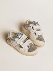 Golden Goose Bio-based May Teen in glitter with silver star and heel tab