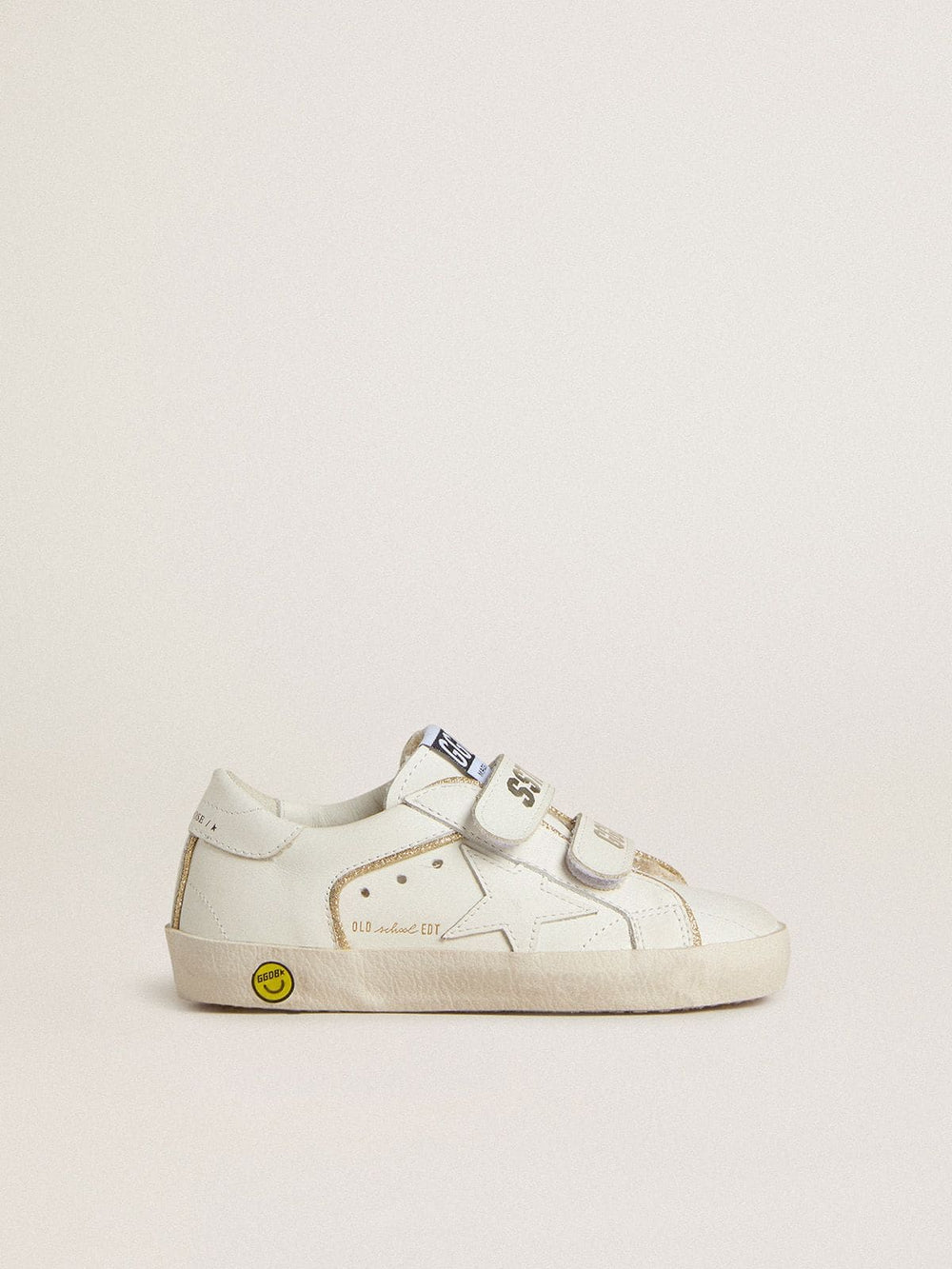 Golden Goose Young Old School in white leather with gold details