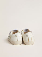 Golden Goose Young Old School in white leather with gold details