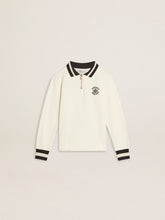 Golden Goose Kids white cotton polo sweatshirt with embroidery on the chest and print on the back