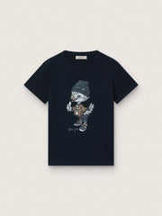 Golden Goose Journey T-shirt for boys in blue cotton jersey with digital mascot print