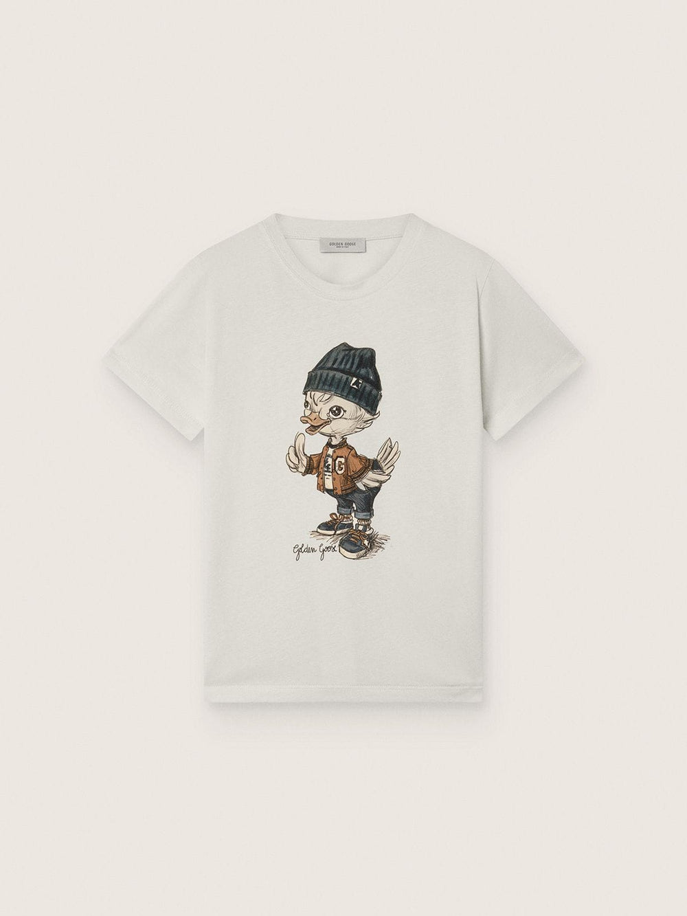 Golden Goose Journey T-shirt for boys in white cotton jersey with digital mascot print